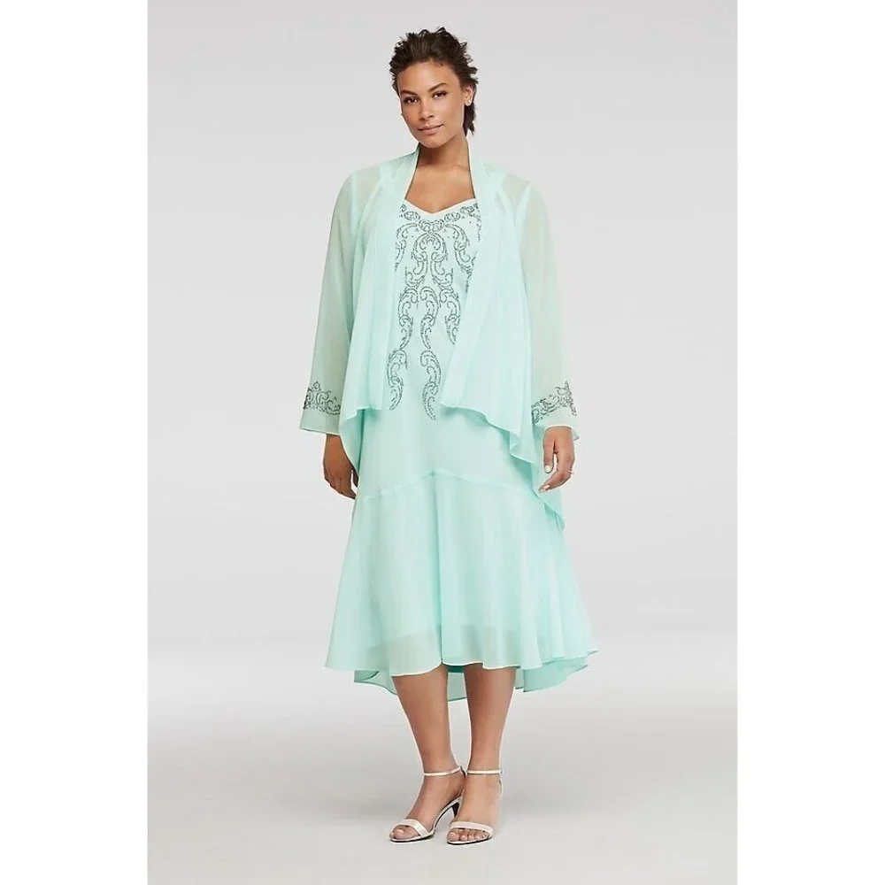 R&M Richards mint green 2 piece hi-low sz 14 NWT* USA - Picture 1 of 10